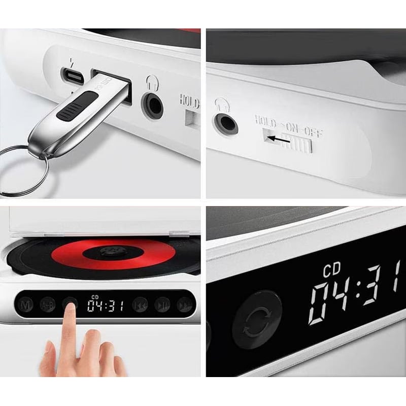 Bærbar CD-Spiller med Bluetooth, Hi-Fi Lyd og USB-C Lading