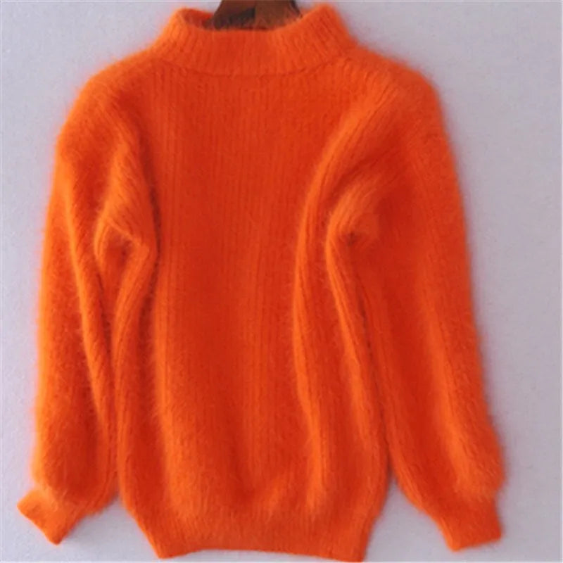 Dame Løststrikket Genser i Ensfarget Vintagestil