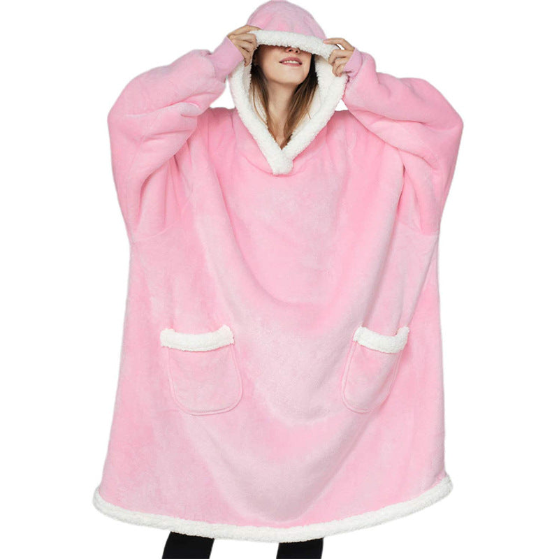 Oversized hoodiepledd med sherpafôret hette