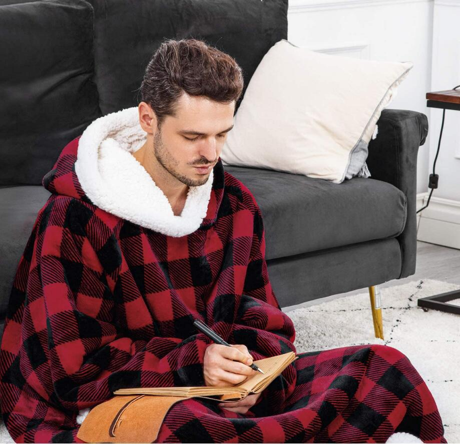 Oversized hoodiepledd med sherpafôret hette