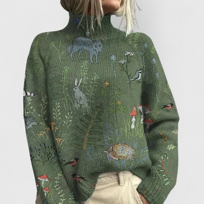 Dame Rullekragegenser med Blomstermønster Avslappet Passform