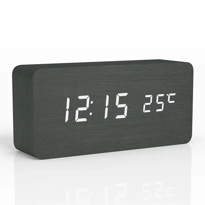 Digital LED-vekkerklokke i Trelook med Temperaturvisning