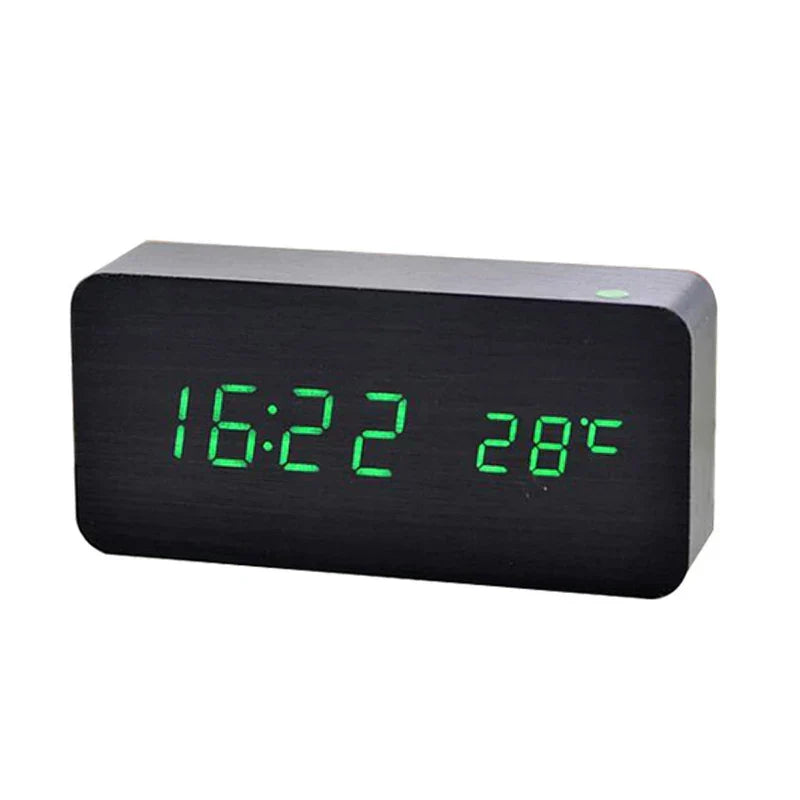 Digital LED-vekkerklokke i Trelook med Temperaturvisning