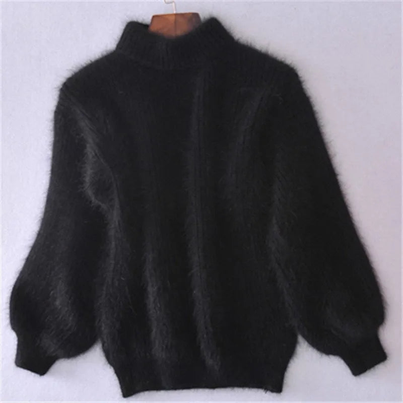 Dame Løststrikket Genser i Ensfarget Vintagestil