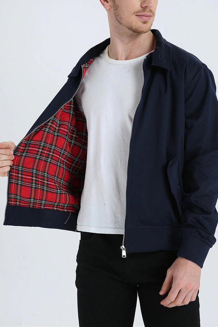 Herre Harringtonjakke med Tartan-fôr og Glidelås