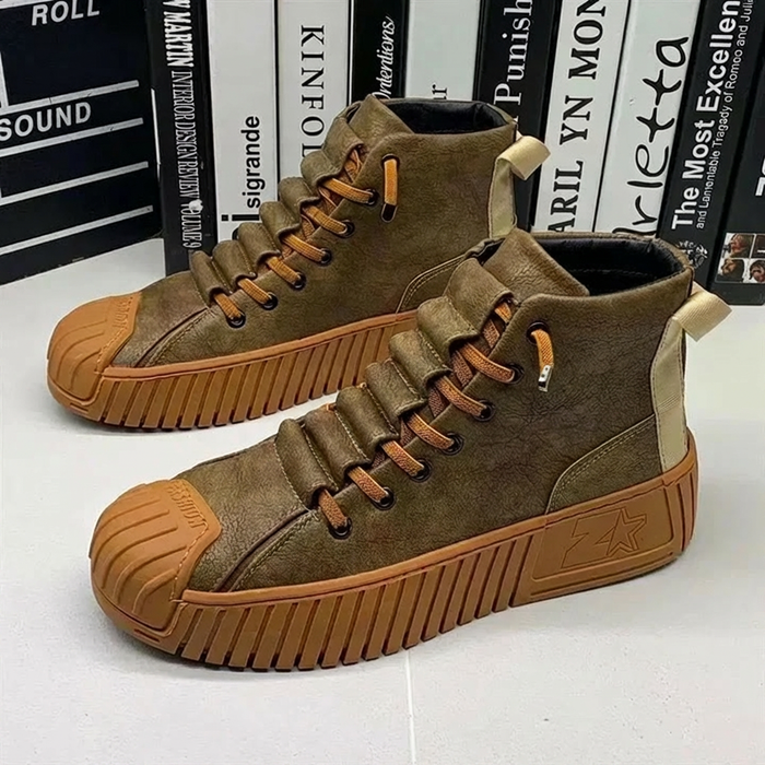 Herre High-Top Sneakers med Ribbet Såle og Snøring