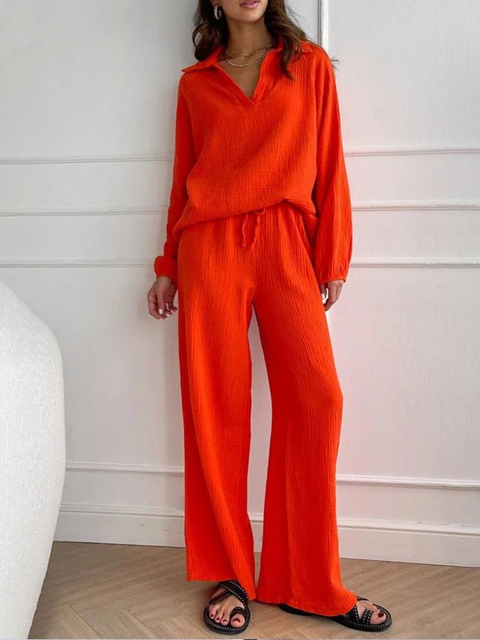 Dame Loungesett med Skjorte og Bootcut Bukse