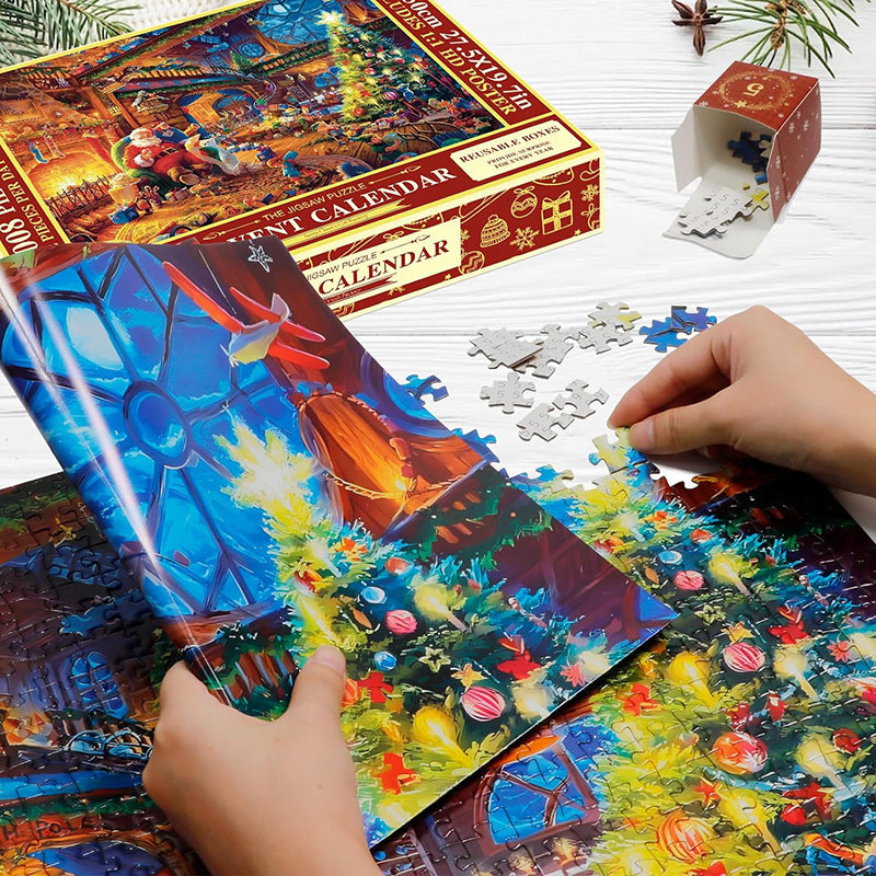 Adventskalender med Julepuslespill og 24 Daglige Esker