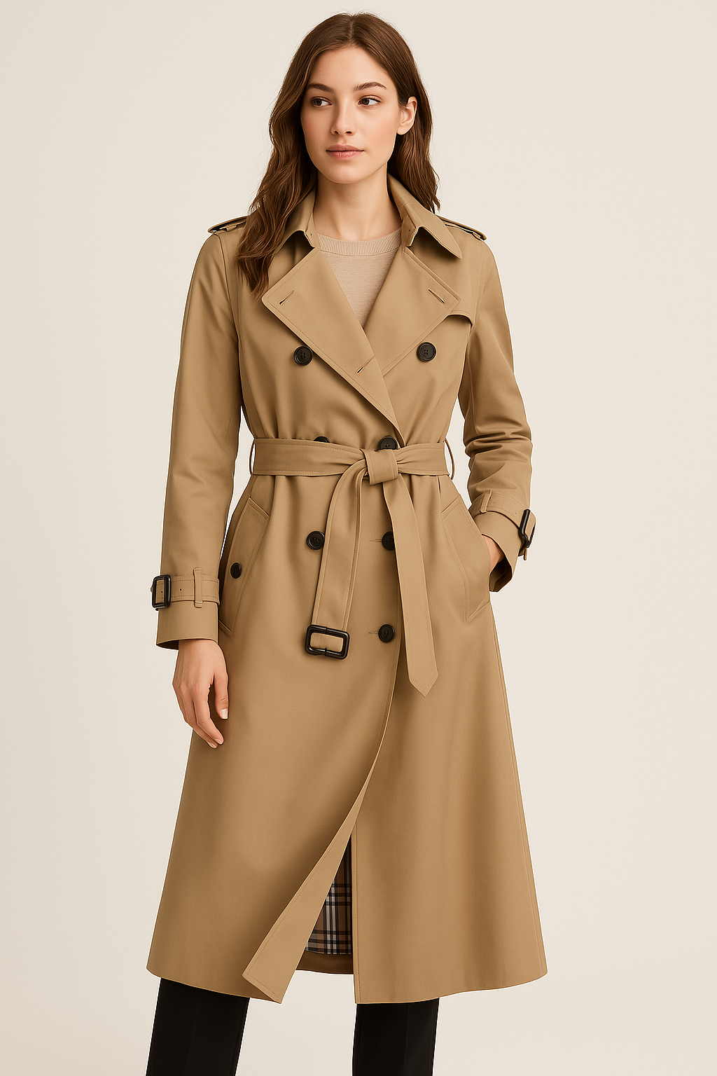 Dame Dobbeltspent Trenchcoat med Avtakbart Belte til Vår og Høst