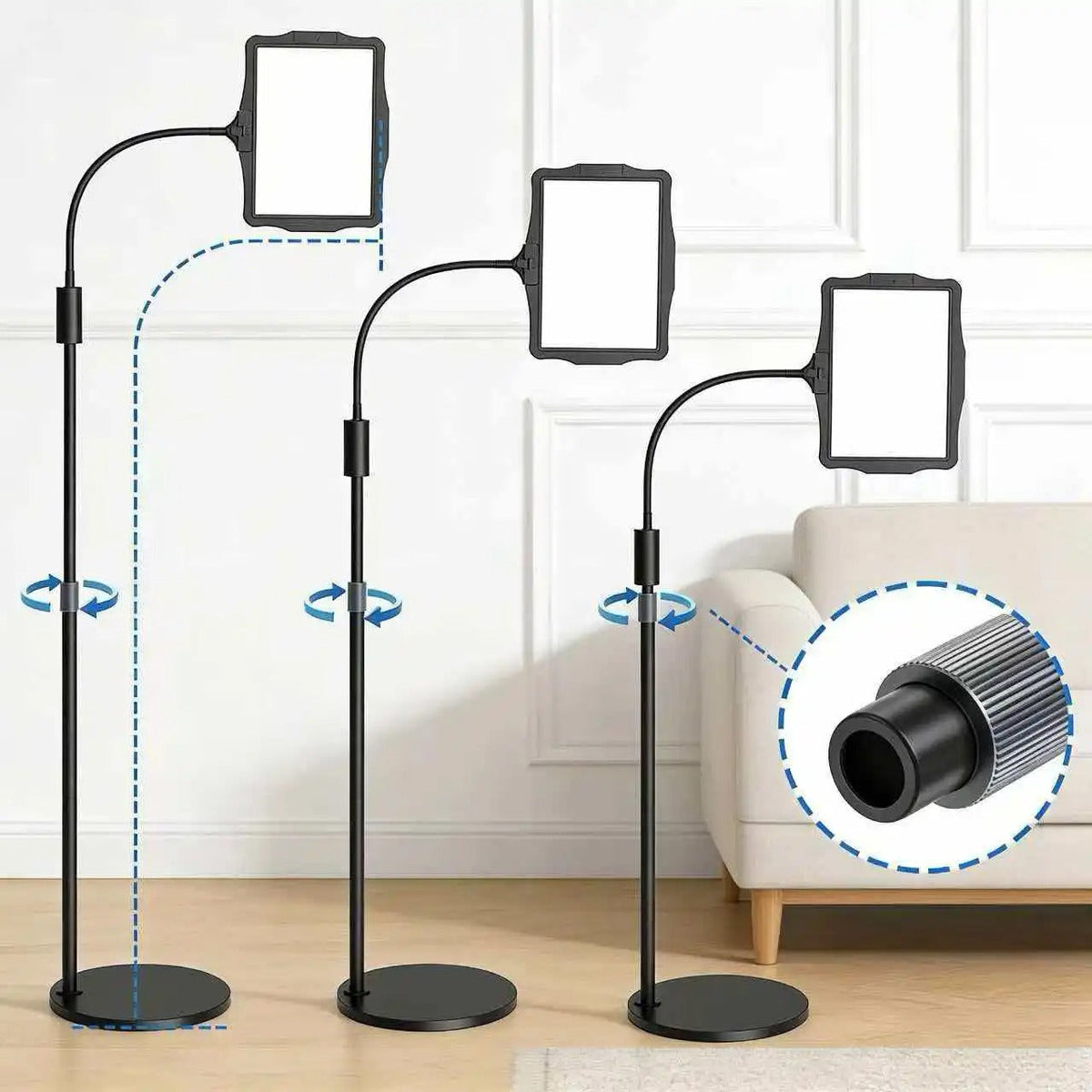 Gulvlampe med 3x Forstørrelsesglass og Fleksibel Svanehals