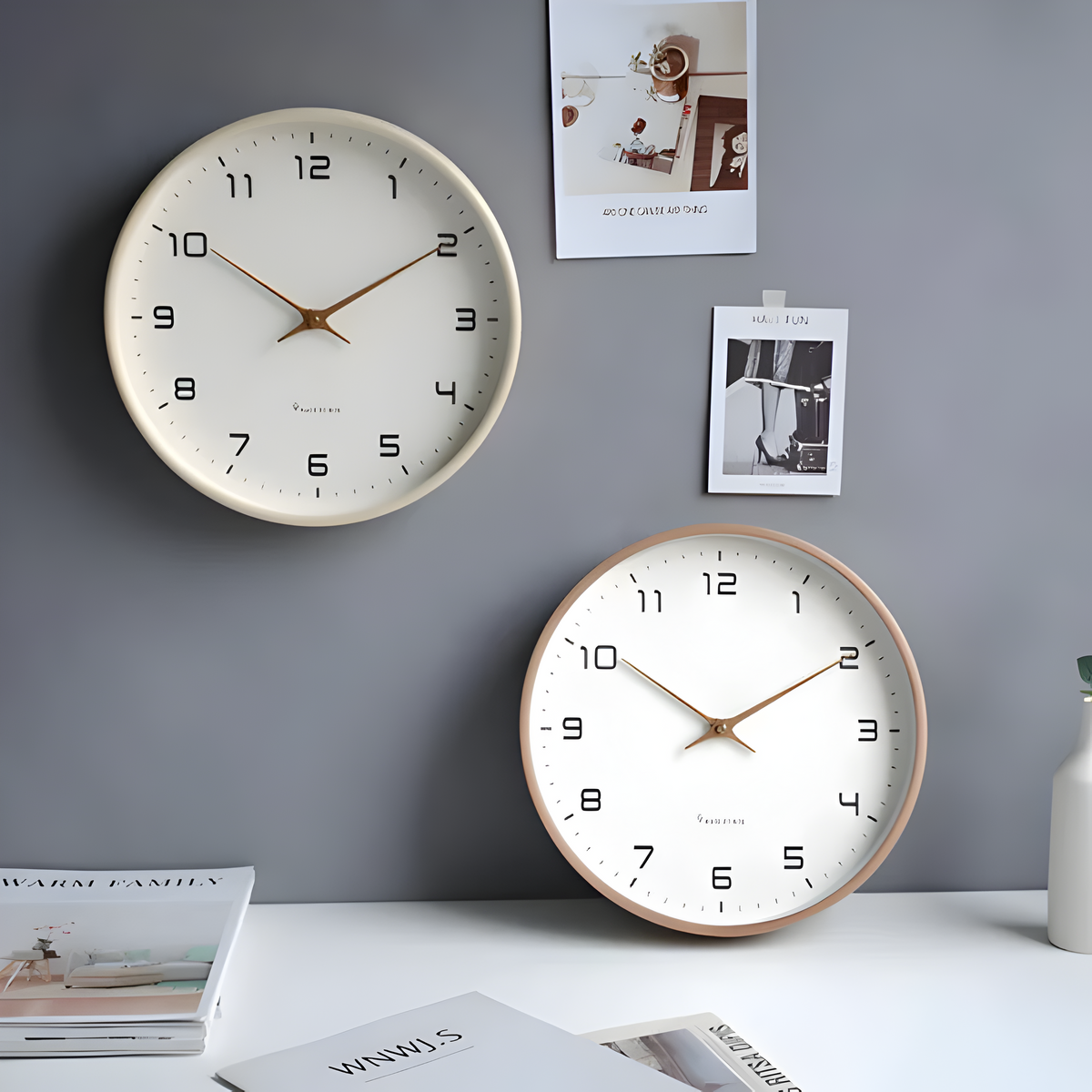 Stillegående Rund Veggklokke i Tre med Moderne Design