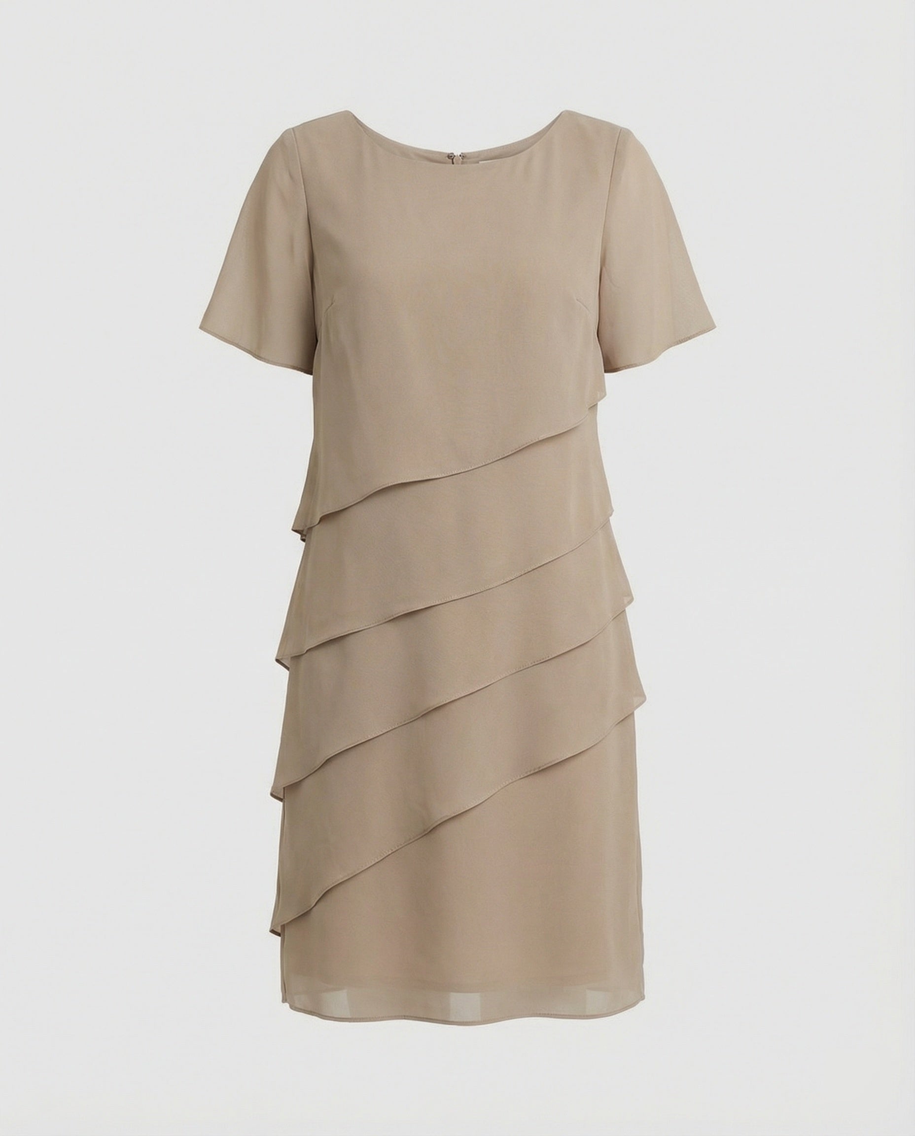 Dame Chiffonkjole med Rund Hals og Lagdelt Front