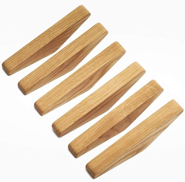 Sett med 6 Minimalistiske Veggknagger i Tre med Avrundet Form