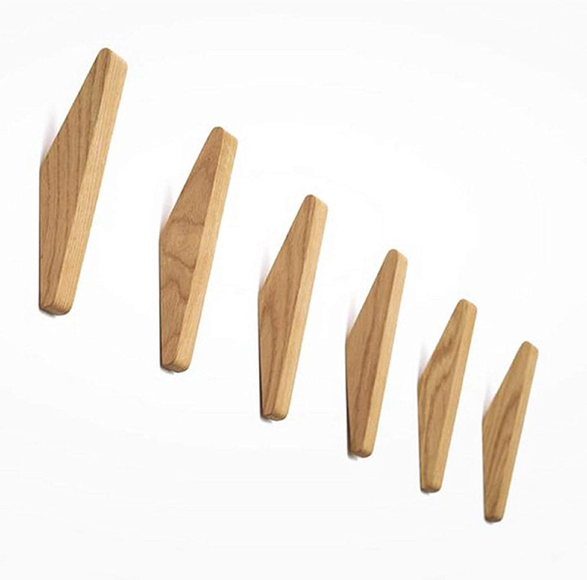Sett med 6 Minimalistiske Veggknagger i Tre med Avrundet Form