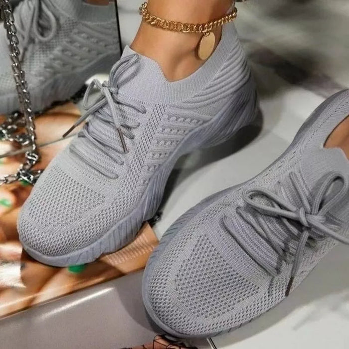 Dame Strikkede Sneakers med Snøring og Demping