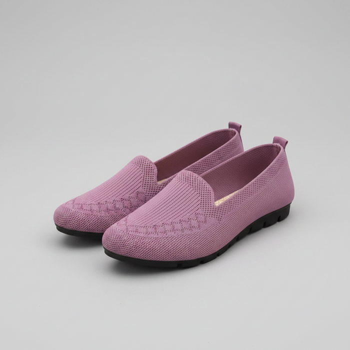 Dame Slip-On Loafers med Strikket Overflate og Lav Hæl
