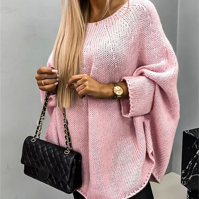 Dame Oversized Strikket Genser med Rund Hals