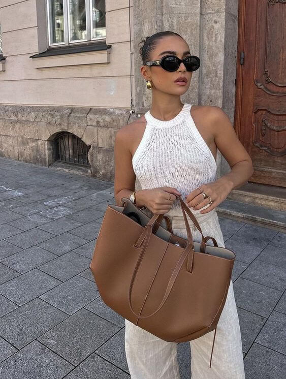 Dame Vintage Toteveske med Sikker Lukking og Skulderstropper