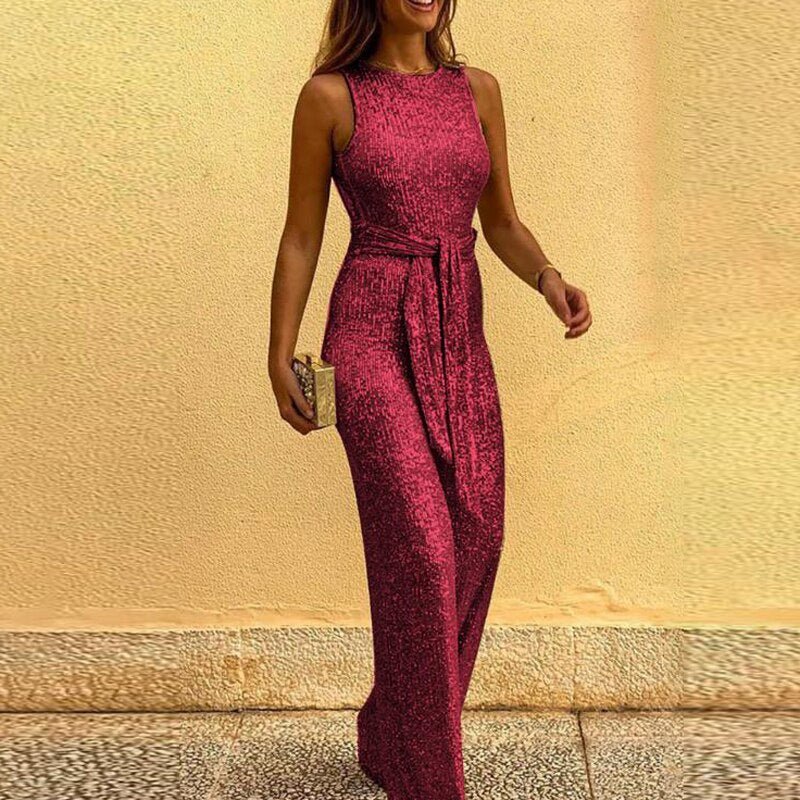 Dame Glitrende Jumpsuit med Paljetter til Fest og Bryllup