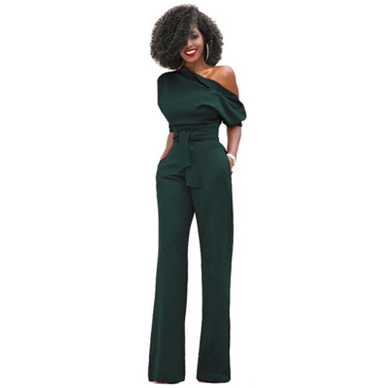 Dame Ensfarget Bodycon Jumpsuit med Figurnær Passform