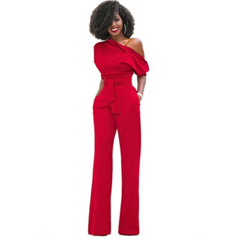 Dame Ensfarget Bodycon Jumpsuit med Figurnær Passform