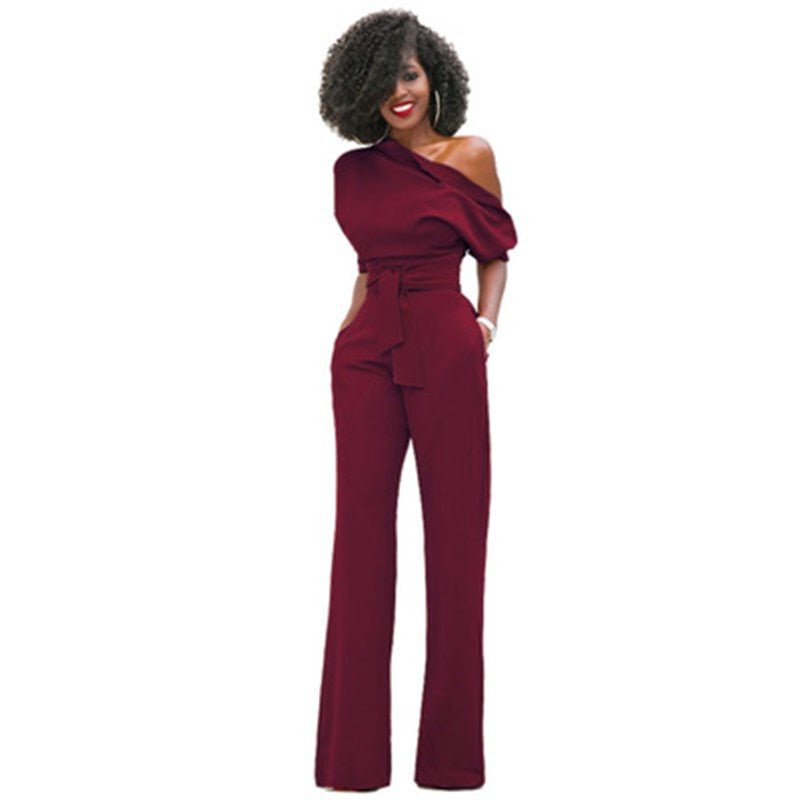 Dame Ensfarget Bodycon Jumpsuit med Figurnær Passform